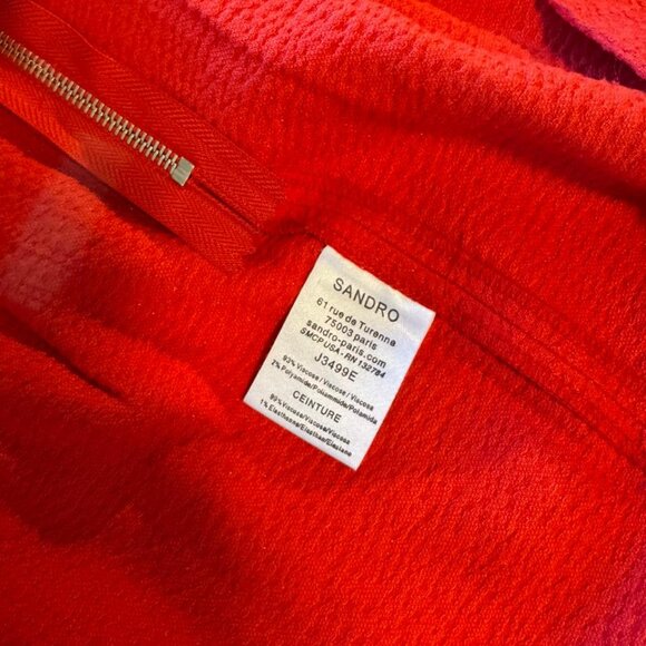 SANDRO Paris Red A-Line Mini Skirt w/ Black Velvet Waistband (Textured Fabric) - Picture 4 of 6